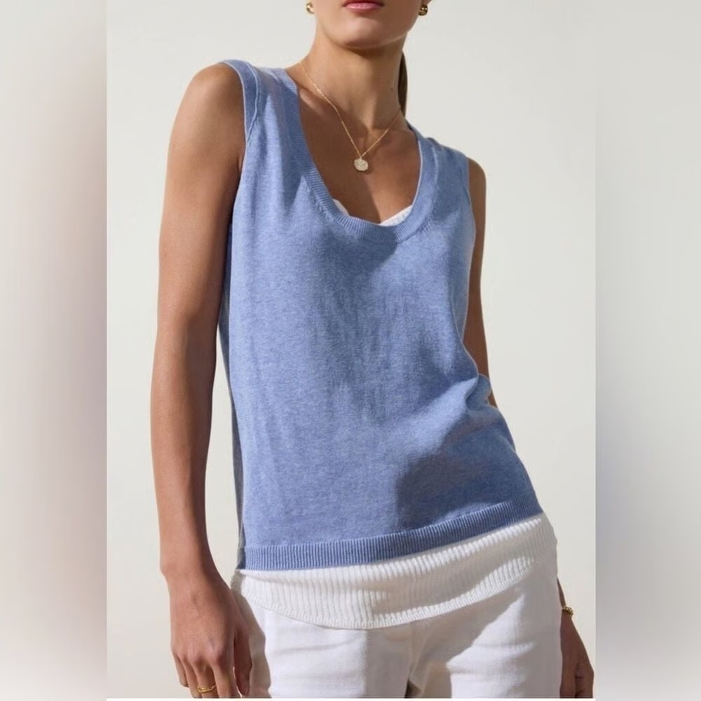 Brochu Walker The Loreen Looker Layered Tank Sz Large Zen Blue‎